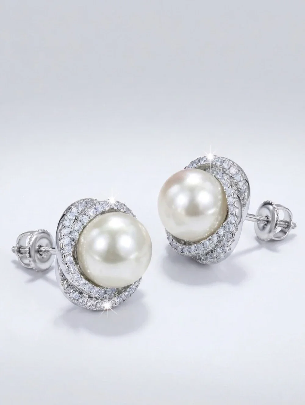 Gold Pearl CZ Earrings